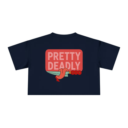 Pretty Deadly Crop Tee — Cute Pink Boxer Graphic Women's Crop Top