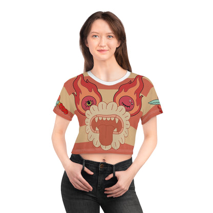 Pretty Deadly Striped Crop Tee — Flaming Monster Graphic