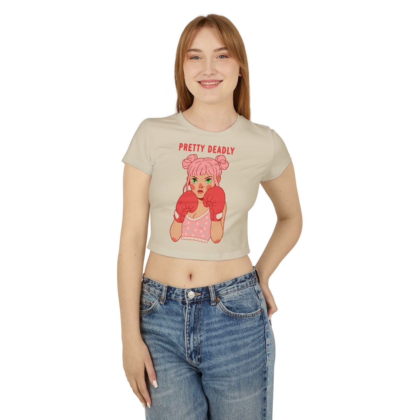 Pretty Deadly Crop Tee — Cute Boxing Girl Graphic Women's Baby Tee