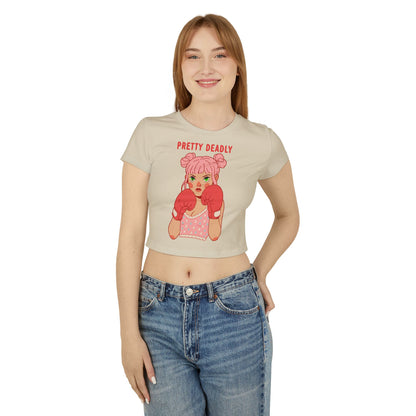 Pretty Deadly Crop Tee — Cute Boxing Girl Graphic Women's Baby Tee