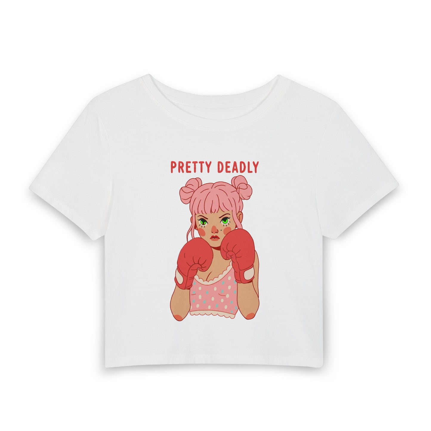 Pretty Deadly Crop Tee — Cute Boxing Girl Graphic Women's Baby T‑Shirt