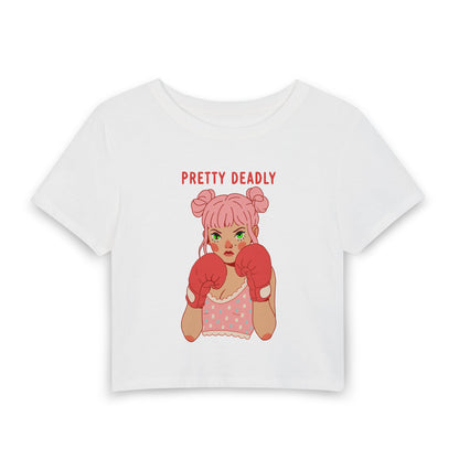 Pretty Deadly Crop Tee — Cute Boxing Girl Graphic Women's Baby T‑Shirt