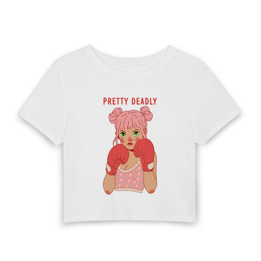 Pretty Deadly Crop Tee — Cute Boxing Girl Graphic Women's Baby T‑Shirt