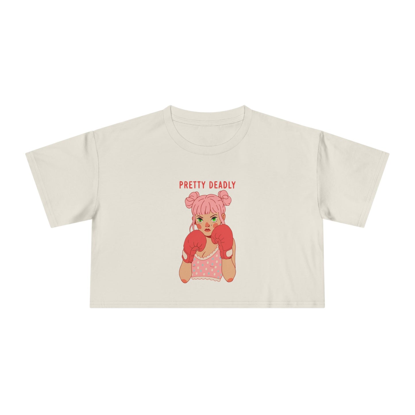 Pretty Deadly Crop Tee — Cute Pink Boxer Graphic Women's Crop Top