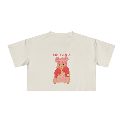 Pretty Deadly Crop Tee — Cute Pink Boxer Graphic Women's Crop Top