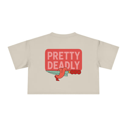 Pretty Deadly Crop Tee — Cute Pink Boxer Graphic Women's Crop Top