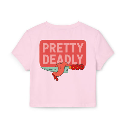 Pretty Deadly Crop Tee — Cute Boxing Girl Graphic Women's Baby Tee