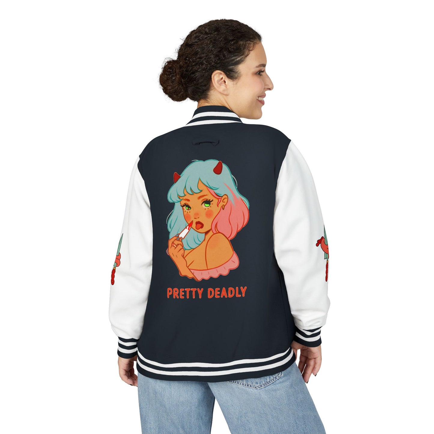 Pretty Deadly Demon Girl Letterman Jacket — Retro Anime Varsity Jacket