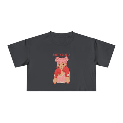 Pretty Deadly Crop Tee — Cute Pink Boxer Graphic Women's Crop Top