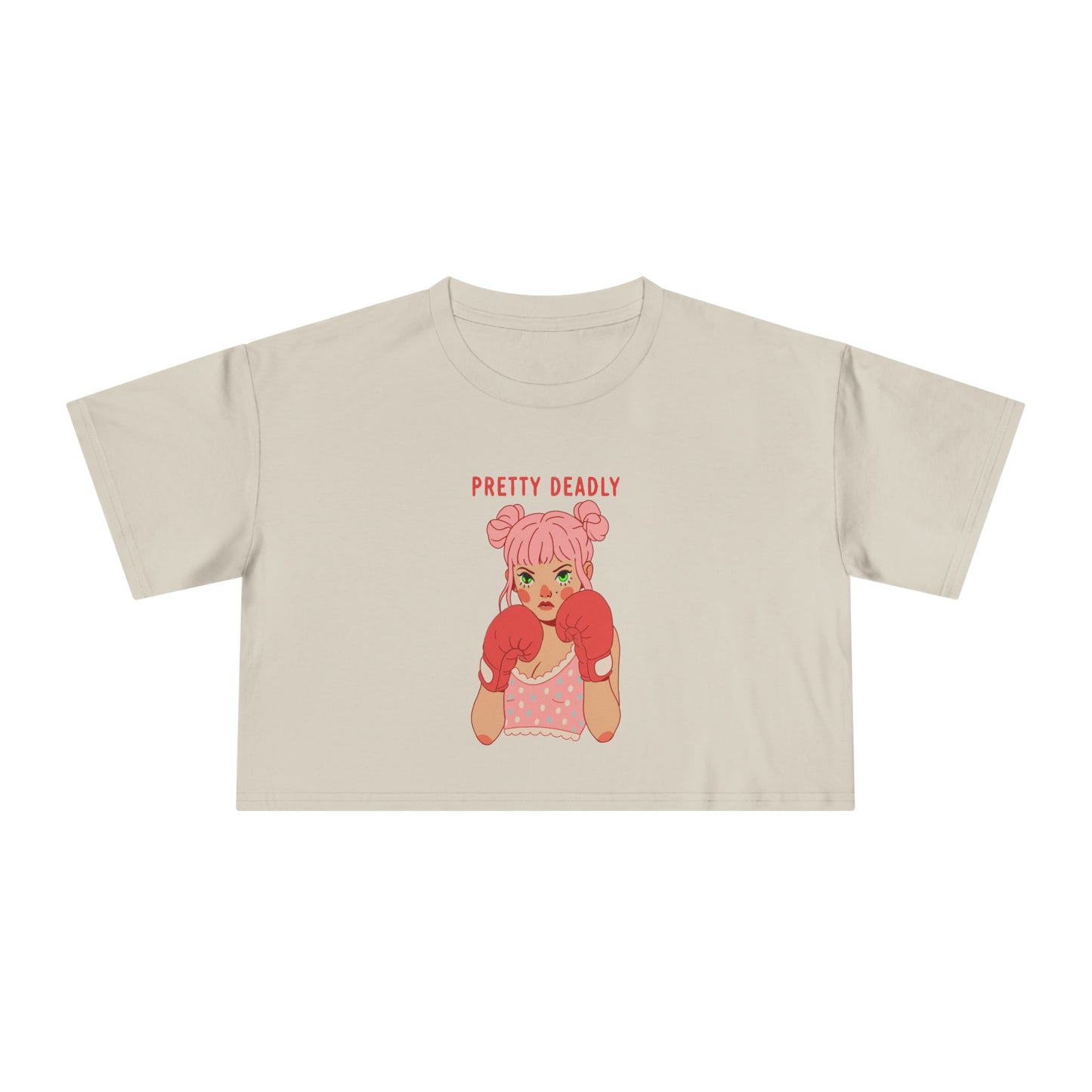 Pretty Deadly Crop Tee — Cute Pink Boxer Graphic Women's Crop Top
