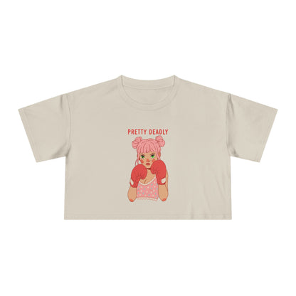 Pretty Deadly Crop Tee — Cute Pink Boxer Graphic Women's Crop Top