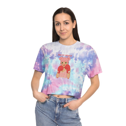 Pretty Deadly Tie-Dye Crop Tee — Women's Graphic Boxy Tee with Boxing Girl Design