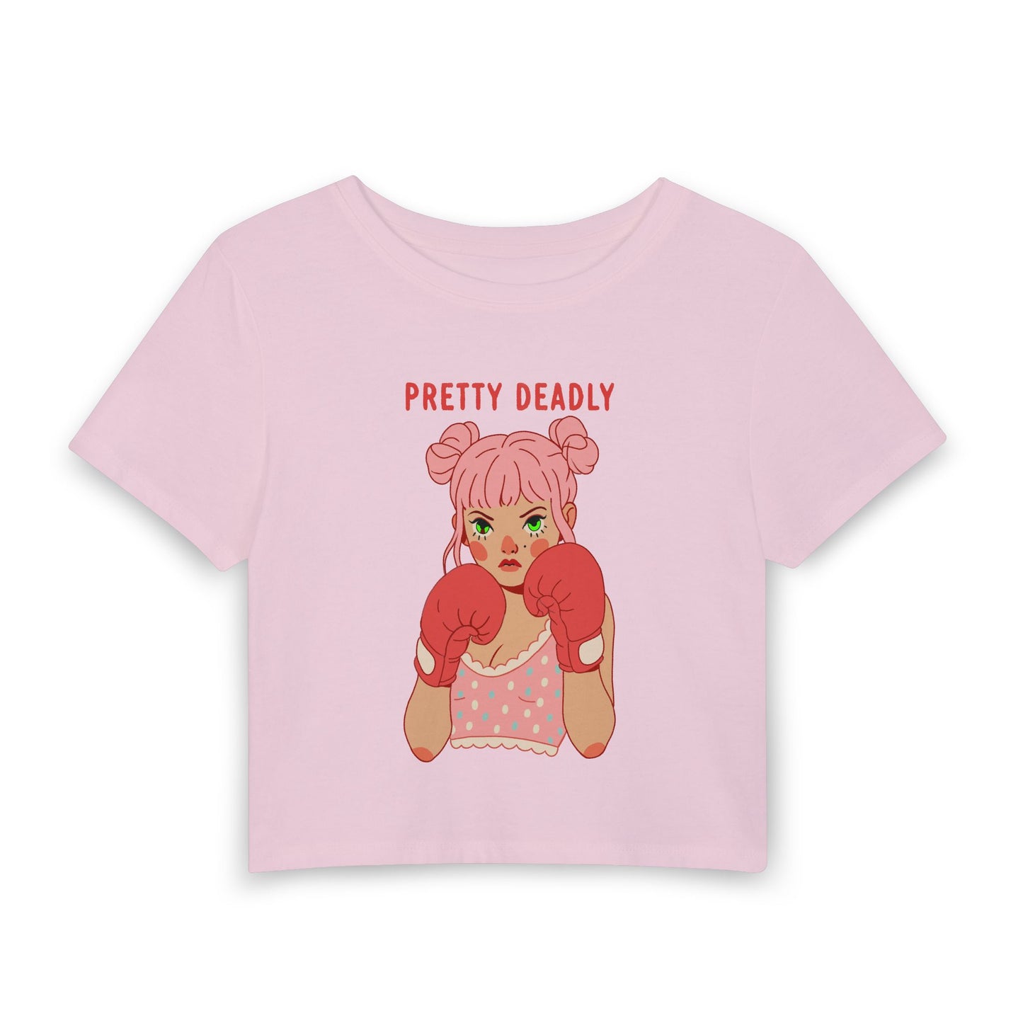 Pretty Deadly Crop Tee — Cute Boxing Girl Graphic Women's Baby T‑Shirt