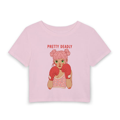 Pretty Deadly Crop Tee — Cute Boxing Girl Graphic Women's Baby T‑Shirt