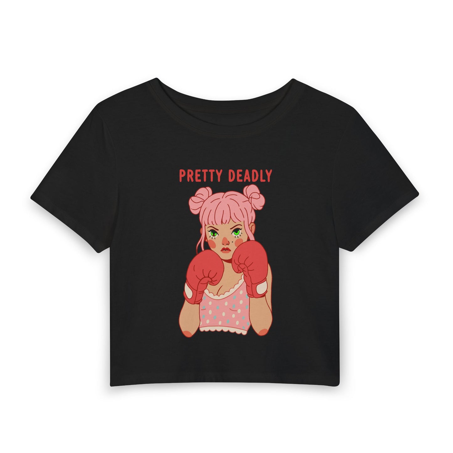 Pretty Deadly Crop Tee — Cute Boxing Girl Graphic Women's Baby T‑Shirt