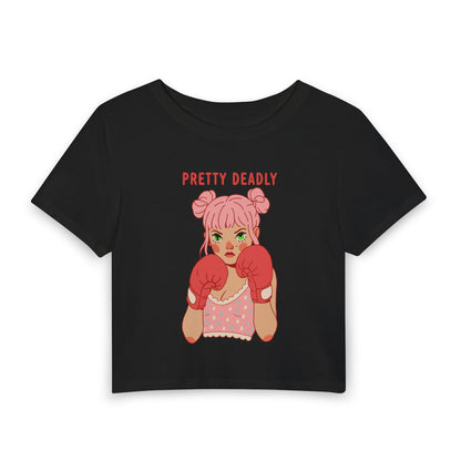 Pretty Deadly Crop Tee — Cute Boxing Girl Graphic Women's Baby T‑Shirt