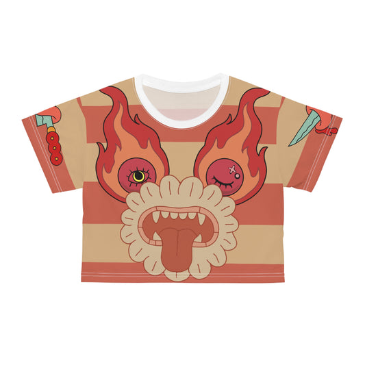 Pretty Deadly Striped Crop Tee — Flaming Monster Graphic