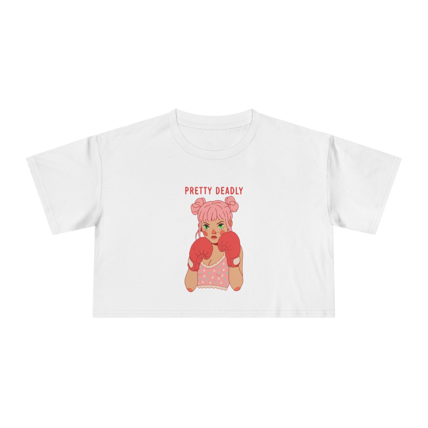 Pretty Deadly Crop Tee — Cute Pink Boxer Graphic Women's Crop Top