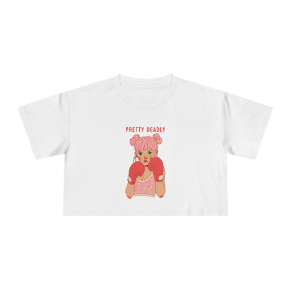 Pretty Deadly Crop Tee — Cute Pink Boxer Graphic Women's Crop Top