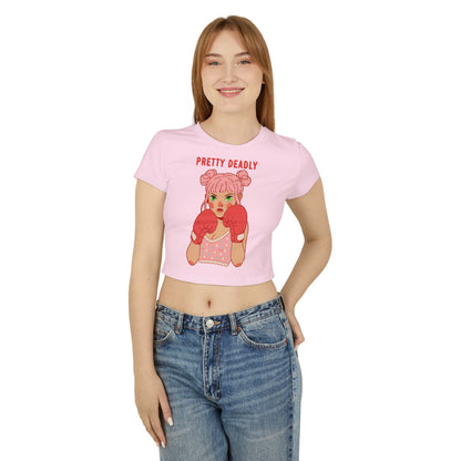 Pretty Deadly Crop Tee — Cute Boxing Girl Graphic Women's Baby Tee