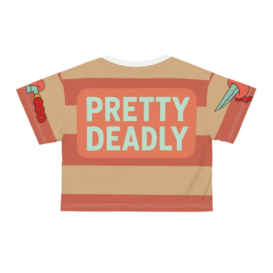 Pretty Deadly Striped Crop Tee — Flaming Monster Graphic