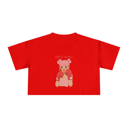Pretty Deadly Crop Tee — Cute Pink Boxer Graphic Women's Crop Top