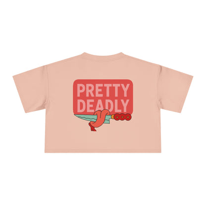 Pretty Deadly Crop Tee — Cute Pink Boxer Graphic Women's Crop Top
