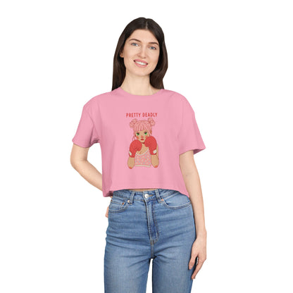 Pretty Deadly Crop Tee — Cute Pink Boxer Graphic Women's Crop Top