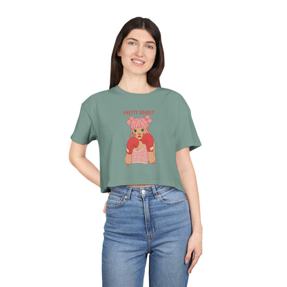 Pretty Deadly Crop Tee — Cute Pink Boxer Graphic Women's Crop Top