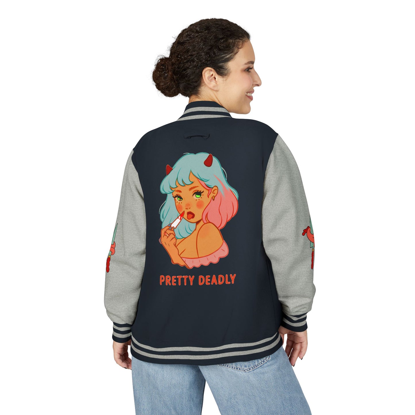 Pretty Deadly Demon Girl Letterman Jacket — Retro Anime Varsity Jacket