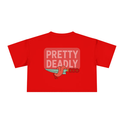 Pretty Deadly Crop Tee — Cute Pink Boxer Graphic Women's Crop Top
