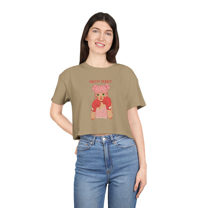 Pretty Deadly Crop Tee — Cute Pink Boxer Graphic Women's Crop Top