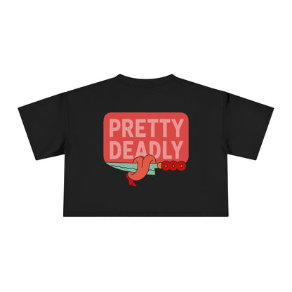 Pretty Deadly Crop Tee — Cute Pink Boxer Graphic Women's Crop Top