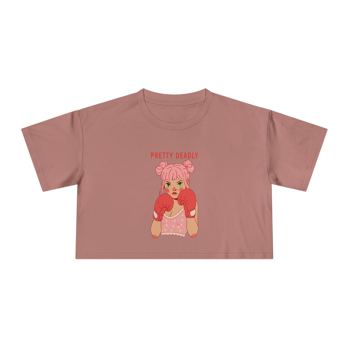 Pretty Deadly Crop Tee — Cute Pink Boxer Graphic Women's Crop Top