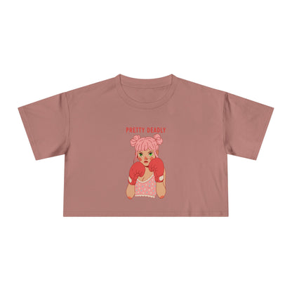 Pretty Deadly Crop Tee — Cute Pink Boxer Graphic Women's Crop Top