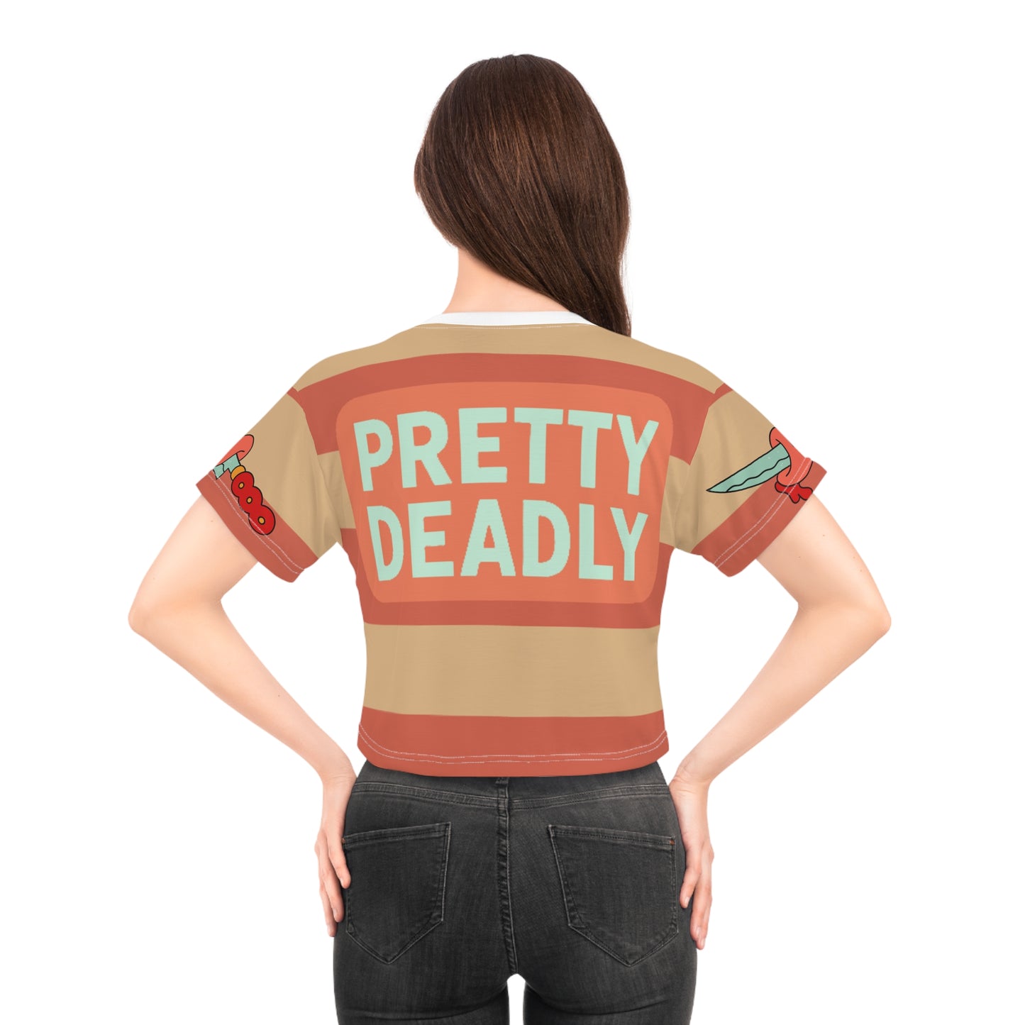 Pretty Deadly Striped Crop Tee — Flaming Monster Graphic