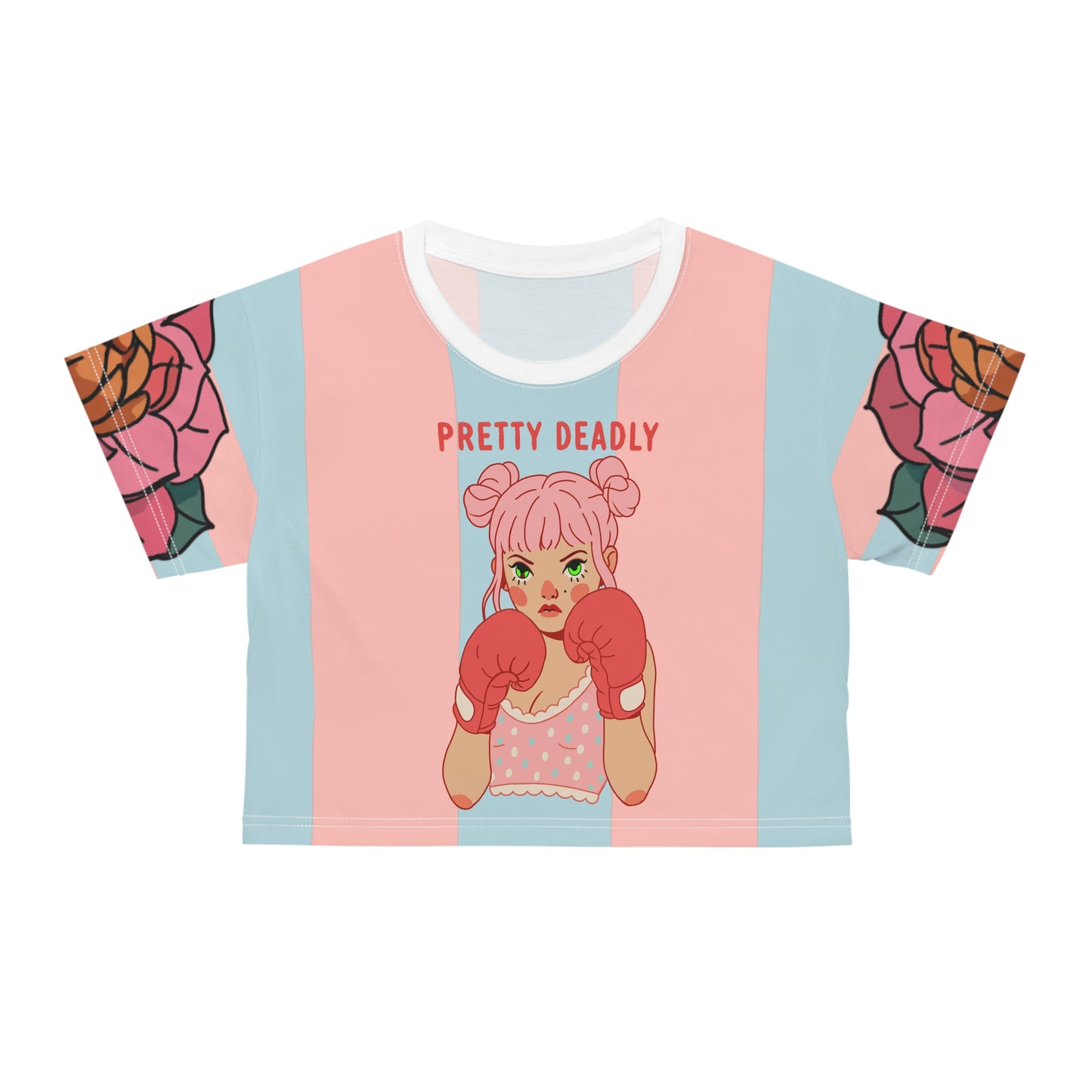 Pretty Deadly Crop Tee — Pink Retro Boxer Girl Graphic