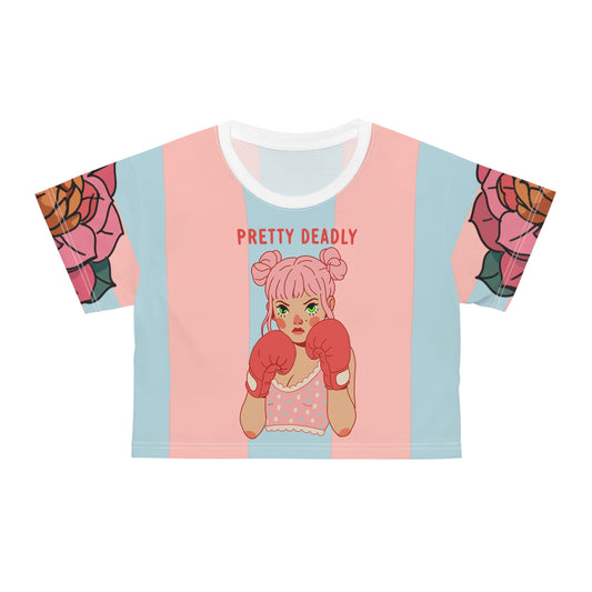 Pretty Deadly Crop Tee — Pink Retro Boxer Girl Graphic