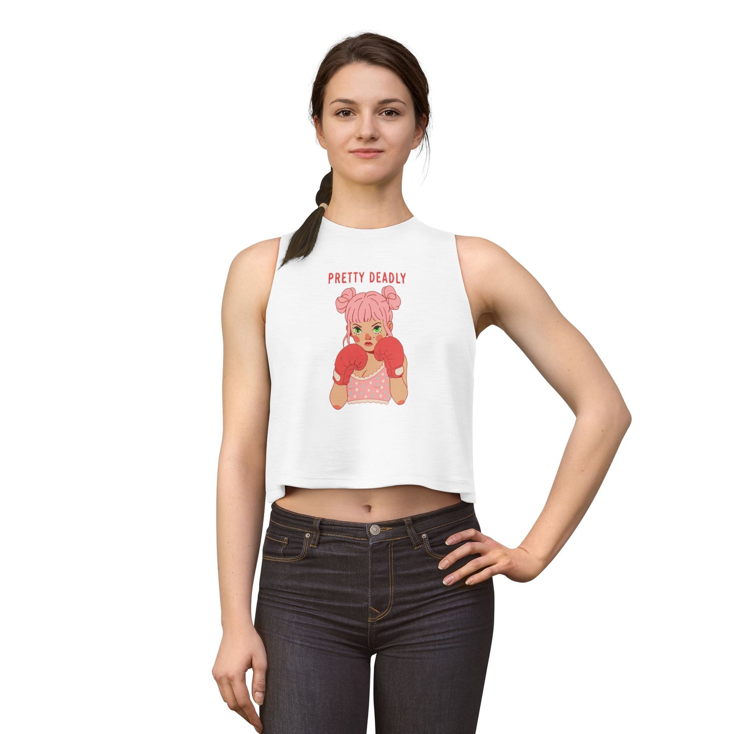 Pretty Deadly Women's Crop Top — Cute Pink Boxer Graphic Tank