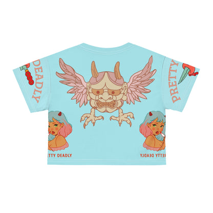 Pretty Deadly Winged Mask Crop Tee — Retro Kawaii Graphic Crop Top