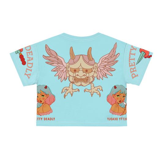 Pretty Deadly Winged Mask Crop Tee — Retro Kawaii Graphic Crop Top